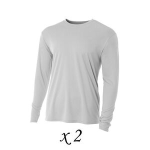 2 Pack A4 Men's Cooling Performance Long Sleeve Tshirt N3165 - Silver - 3XL